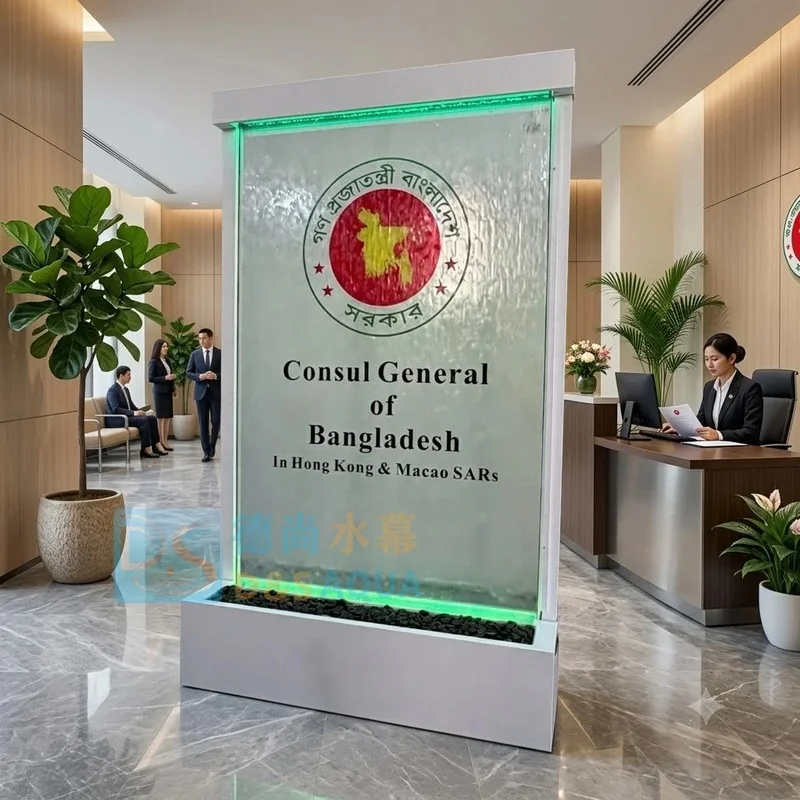 custom.Modern Indoor Floor Standing Stainless Steel Wall Fountain Multi-Functional Decorative Glass Waterfall Screen Parti