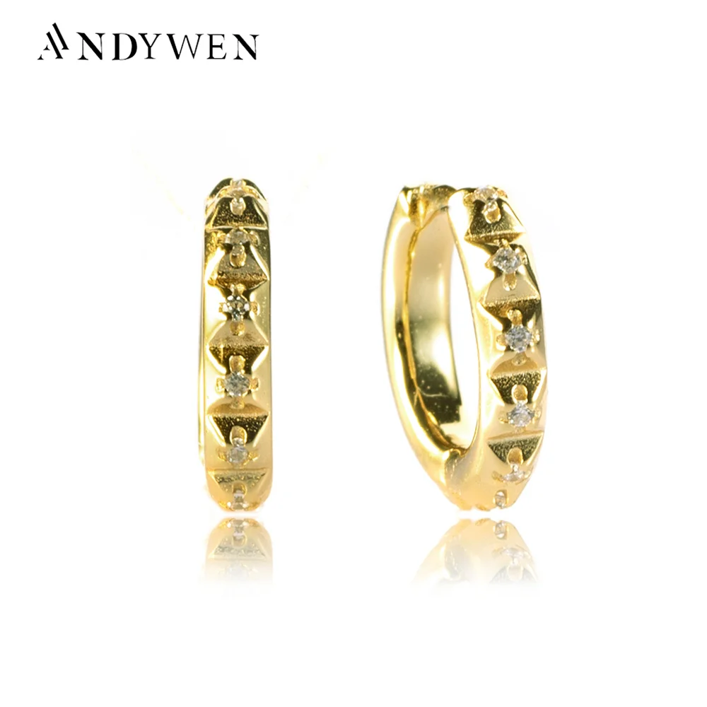 ANDYWEN 925 Sterling Silver 8.5mm Women Zircon Hoops Middle Circle Piercing European Fashion Jewelry Wedding Ear Rock Punk