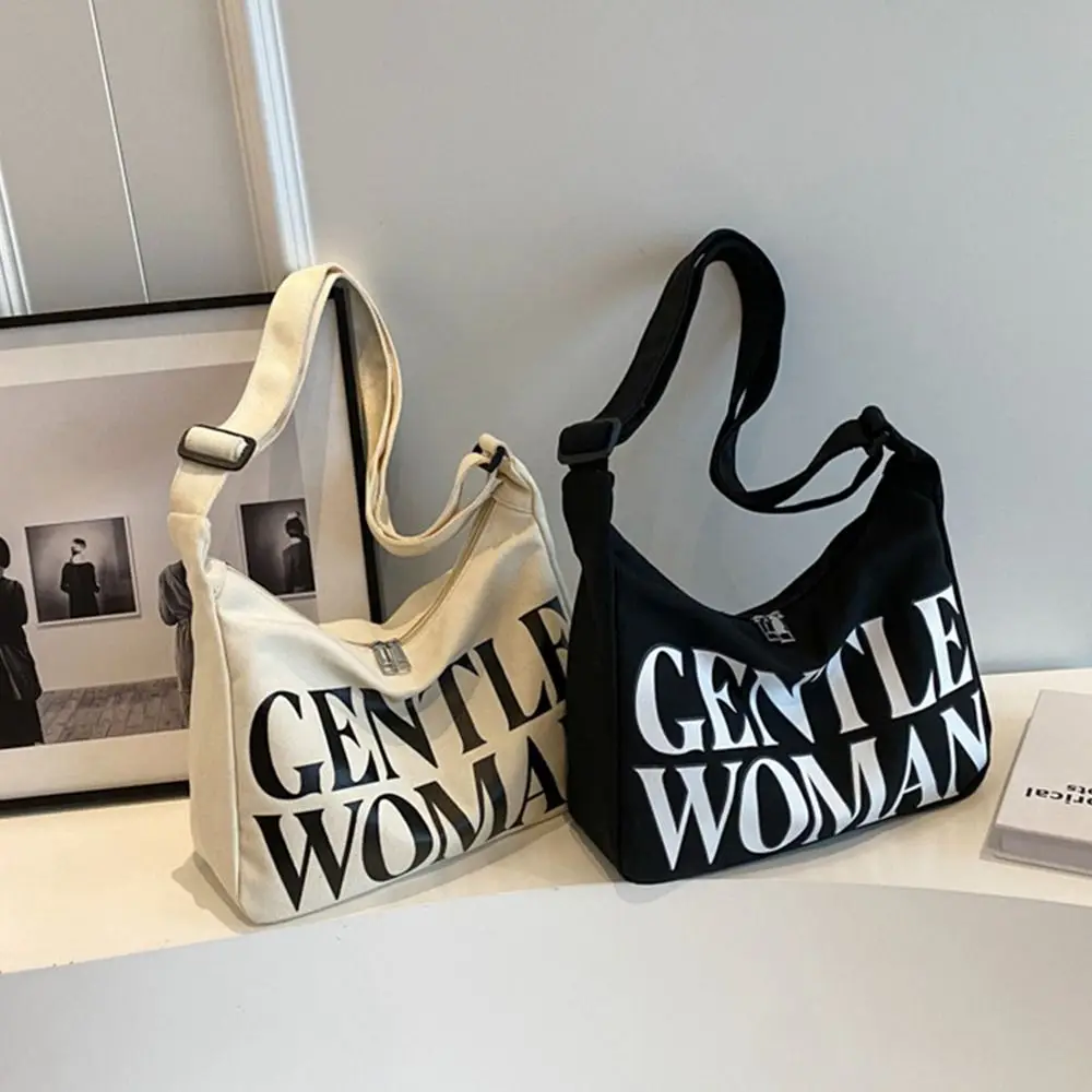 Gentlewoman Large Capacity Letters Canvas Bag Portable Shoulder Bag Tote Bags Students Crossbody Bag Fashion Outing Handbags