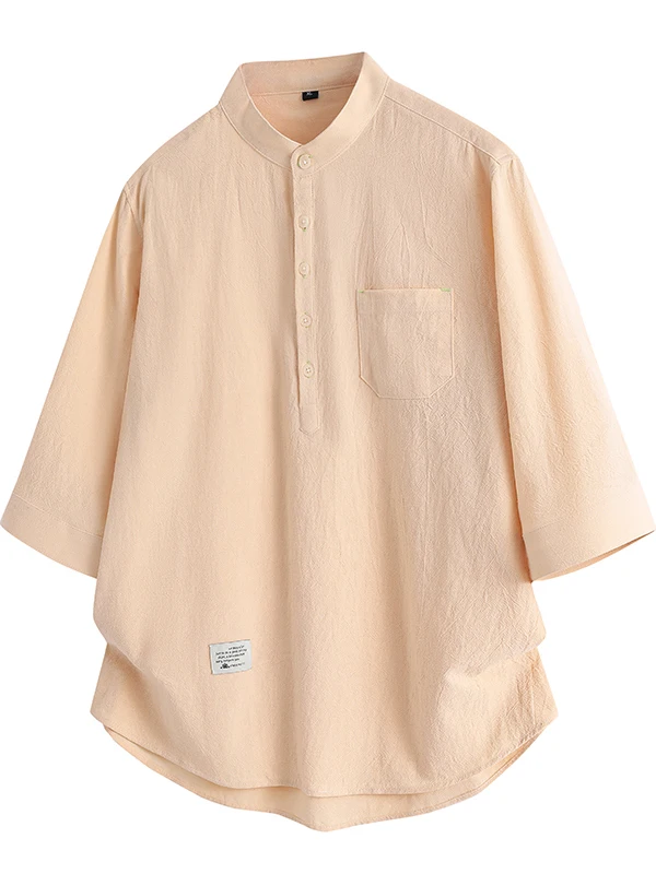 

Summer 2026 Men's Pure Cotton Linen irt f Buttoned Loose Fit Stand Collar Seven Sve Busin Casual Faion Urban Sle