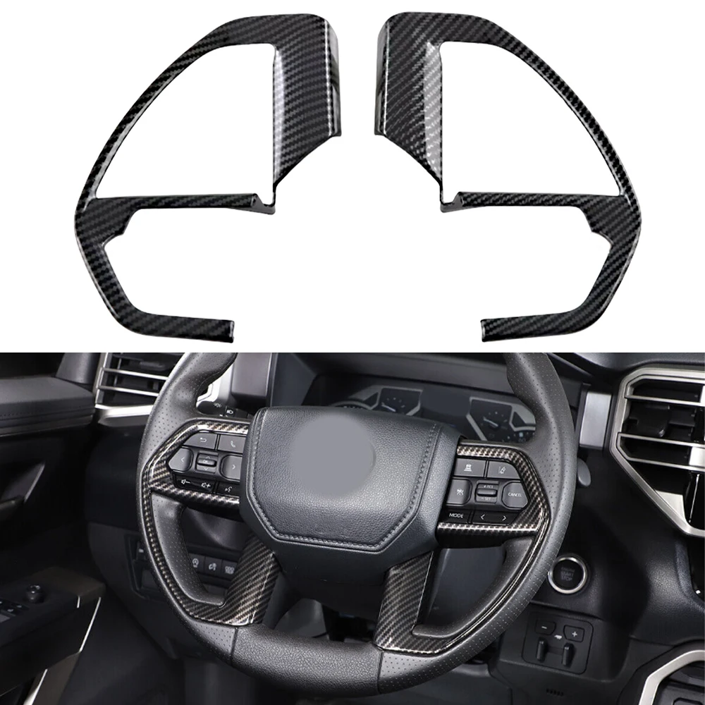 2pcs  Car Steering Wheel Decoration Trim Look for Toyota Tundra 2022 2023 Carbon Fiber Left Hand Drive Car Accessories