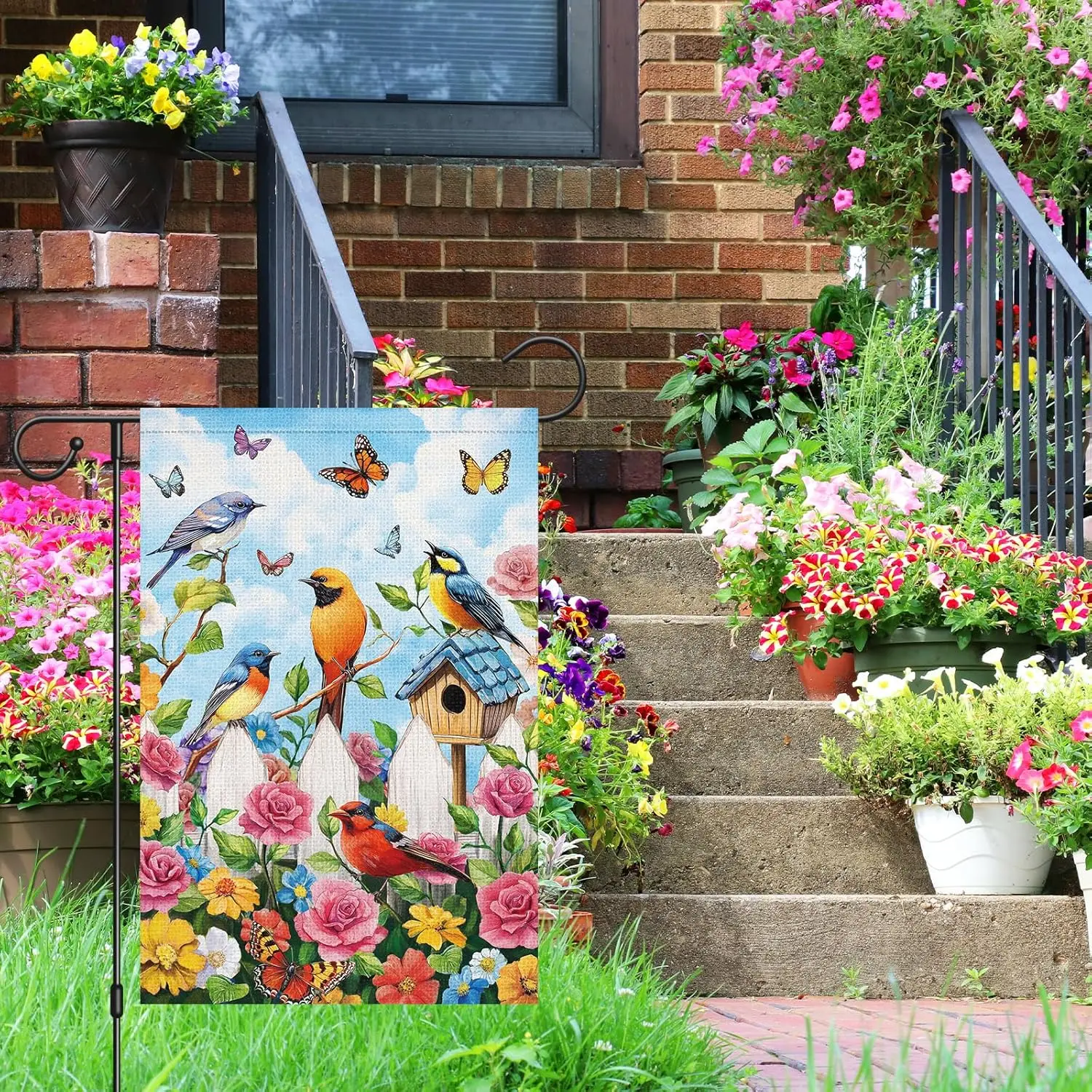 Louise Maelys Spring Welcome Garden Flag Floral Bird Butterfly Double Sided 12x18 Inch Flower Small Burlap Summer Holiday Ya uui