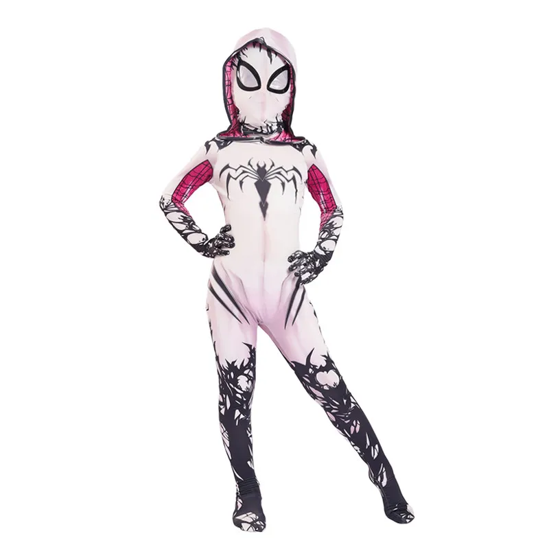 Gwen Stacy Spandex Cosplay Traje para Crianças, Female Spider Suit, Trajes de Halloween, Zentai