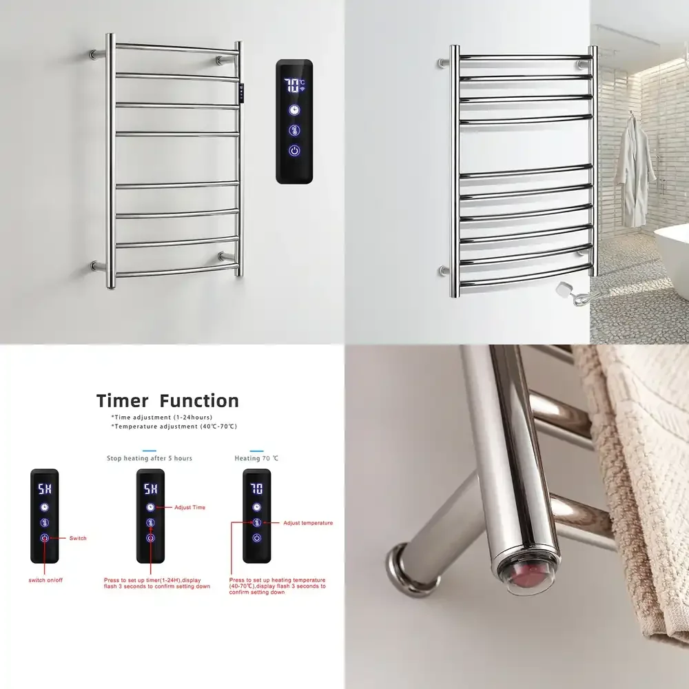 Qwinn 2026-Electric Towel Rack 304 Stainless Steel 45°C Constant Temperature 5min Heated Towel Rail Towel Warmer