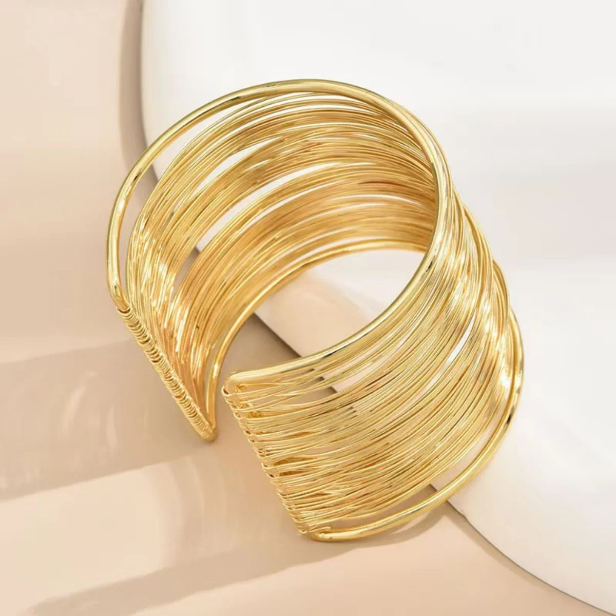 New Punk Multilayer Metal Wires Strings Bracelets Bangles for Women Vintage Exaggerated Gold Color Wide Open Cuff Bangle Jewelry