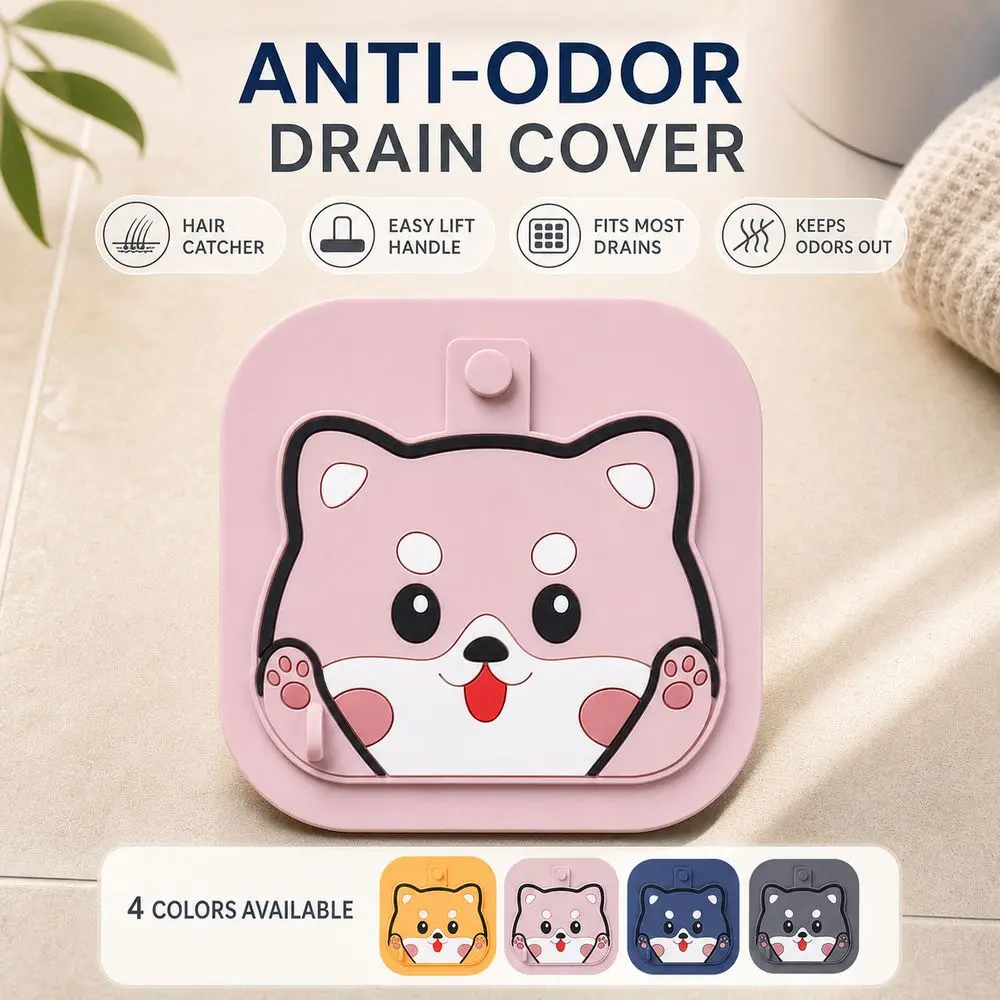 Insect-proof Sewer Floor Drain Cover Anti-Odor 2in1 Sink Drain Plug Reusable Cartoon Drain Stopper for Bathroom Hair Collection