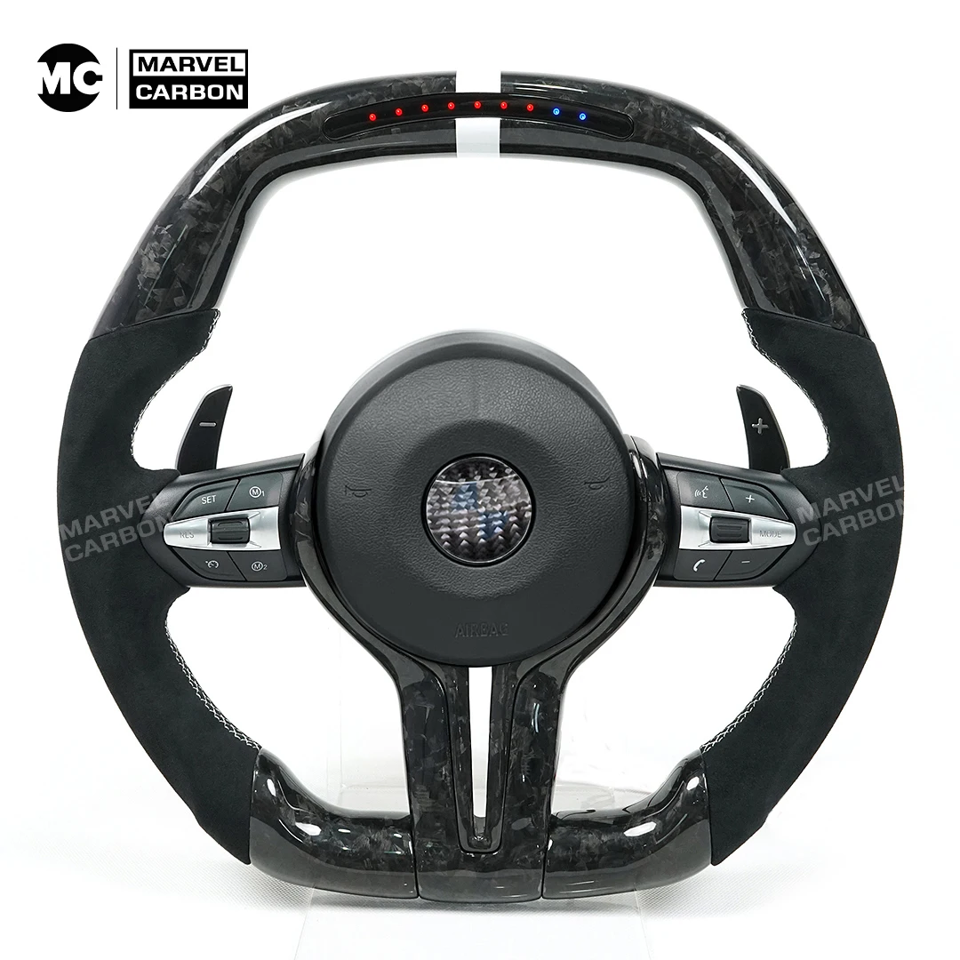 

100% Real Forged Carbon Fiber LED Performance Steering Wheel Alcantara Leather For BMW F20 F22 F23 F45 M Sports F30 F31 4 F32