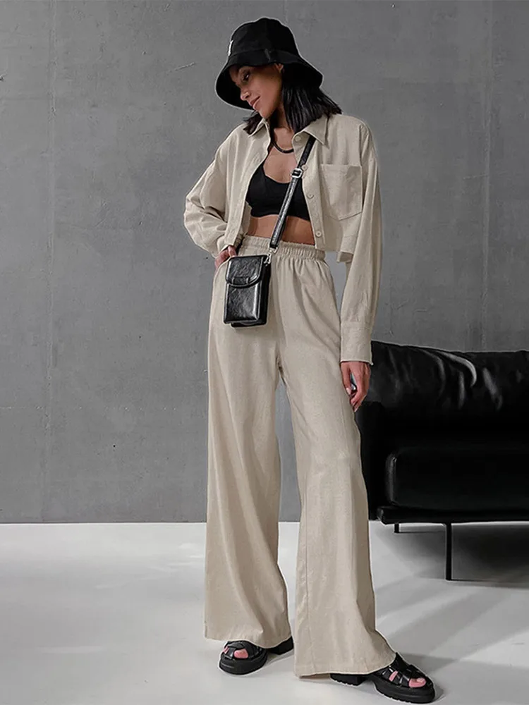 

Women Wide Leg Pants Elegant Women Single Breasted Turn-down Collar Full Sleeve High Waist 2 Piece Set Chic Lady Outfits