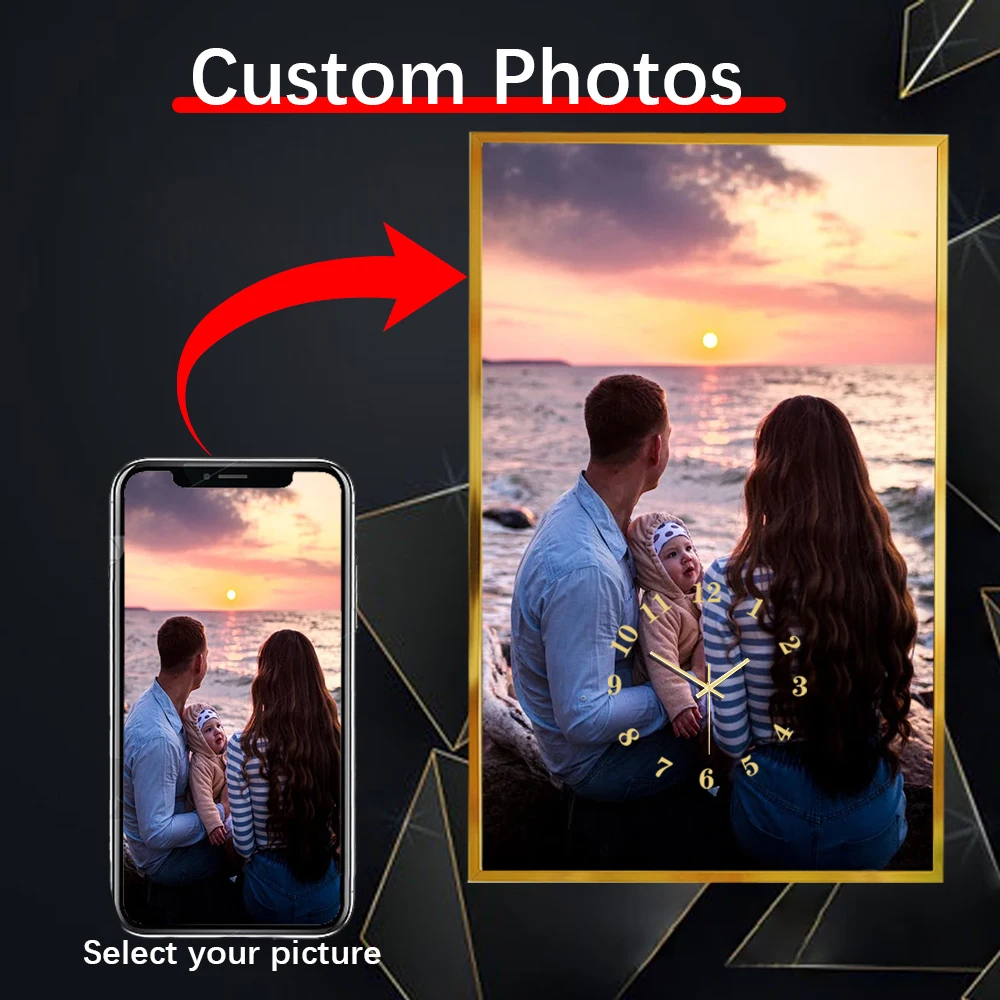 

Отправьте фотографии на заказ, художественные часы, цифровые настенные часы, рамка из алюминиевого сплава, 25X4 0 см, зеркальные часы, семейный подарок