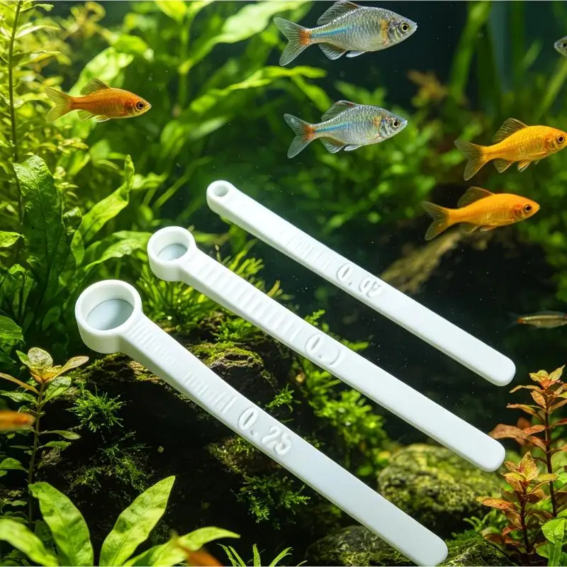 3-teiliges Aquarium-Fischfütterungslöffel-Set in verschiedenen Größen mit präziser Portionierung, perfekt für Heimaquarien- und Aquarium-Hobbyisten. – Detail 5