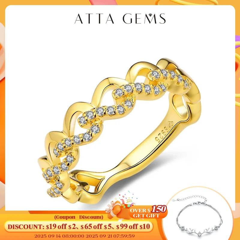 

Attagems D VVS1 Moissanite Rings S925 Sterling Silver Yellow Gold Plated Christmas for Women Men Sparkling Wedding Fine Jewelry