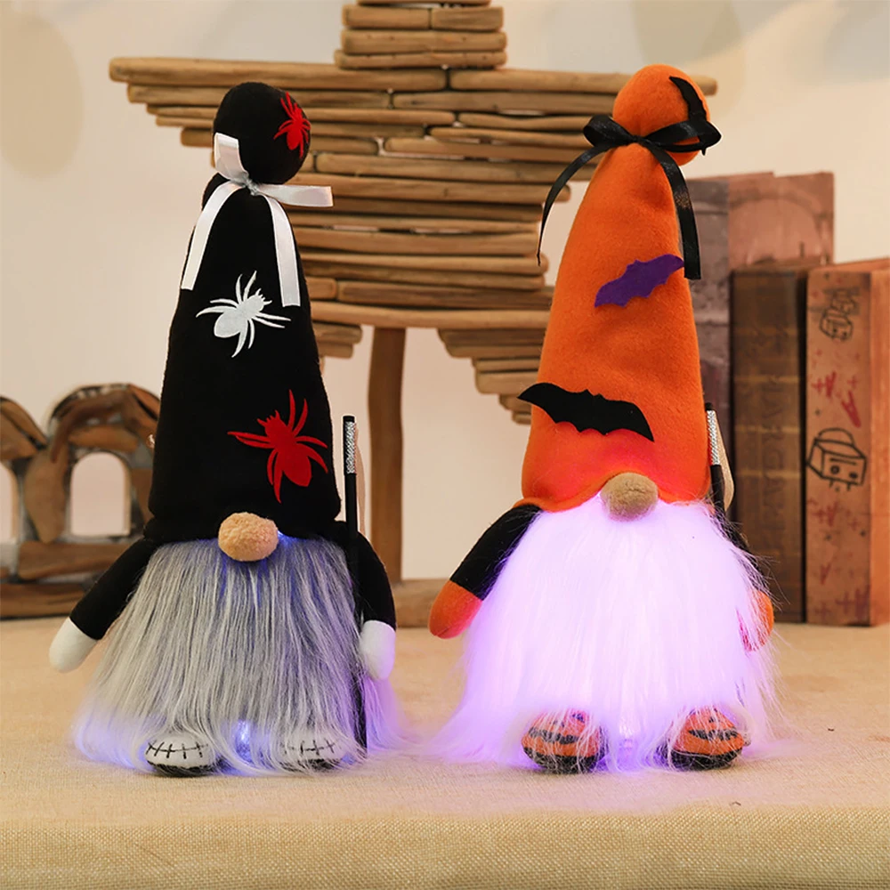 

1/2Pcs Halloween Gnome Doll Pumpkin Bat Spider Mesh Witch Cloak Hat Elf Dining Table Ornaments Festival Party Halloween Decor