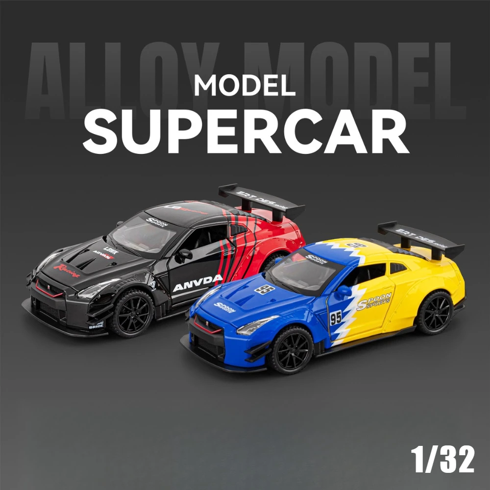 1:32 GTR R35 Sports Car Simulation Diecast Metal Alloy Model car Sound Light Pull Back Collection Toy Gifts