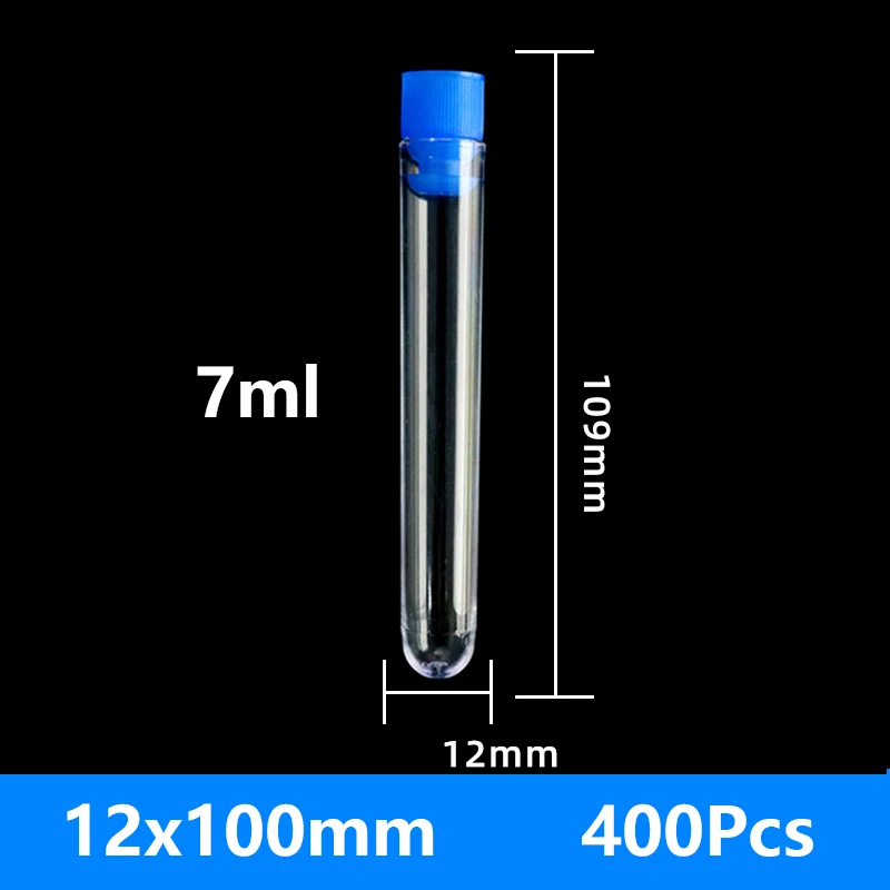 400pcs Colorimetric TubePlastic Test Tube Lab Transparent Test Tubes with cover sealed with caps chemical lab supplies 7ml