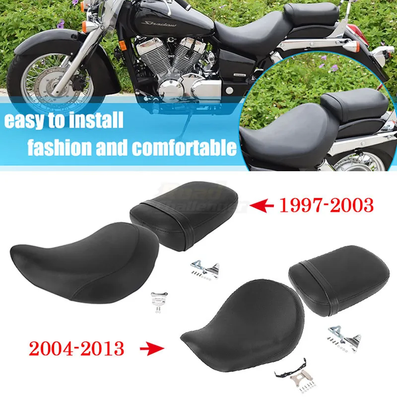 Black Motorcycle Front Driver Rear Passenger Cushion Seat Covers For Honda Shadow VT 750 VT750 ACE VT750C VT750CD 97-03/04-13