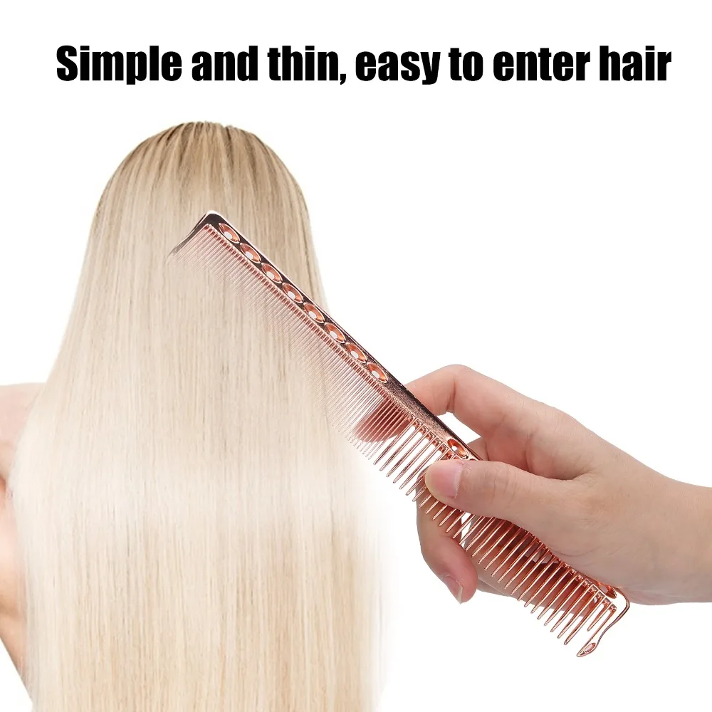 Daily Care Wide Tooth Space Aluminum Comb Fine Tooth Durable Hair Brush Black Champagne Hairdressing Tool Home Use 4