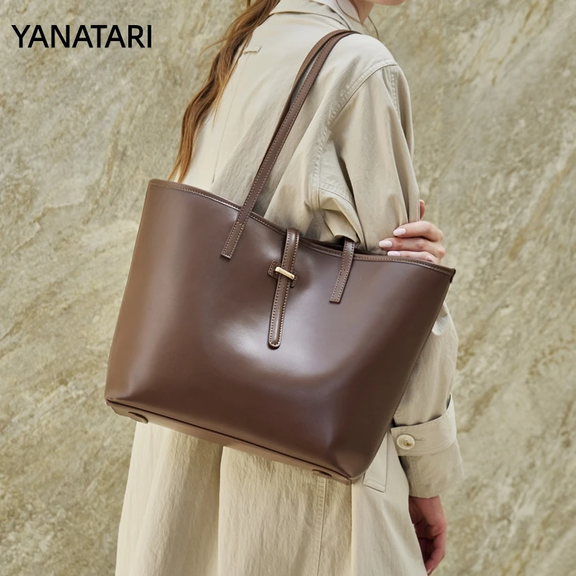 

YANATARI Luxury woman Shoulder bag soft leather large capacity tote bag Vintage genuine leather Handbag shopping bag