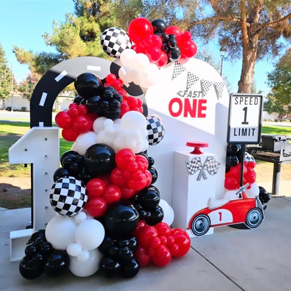 

135pcs Race Car Theme Balloon Garland Arch Kit Checker Red Black Latex Balloons for Boy's Birthday Party Baby Shower Decor