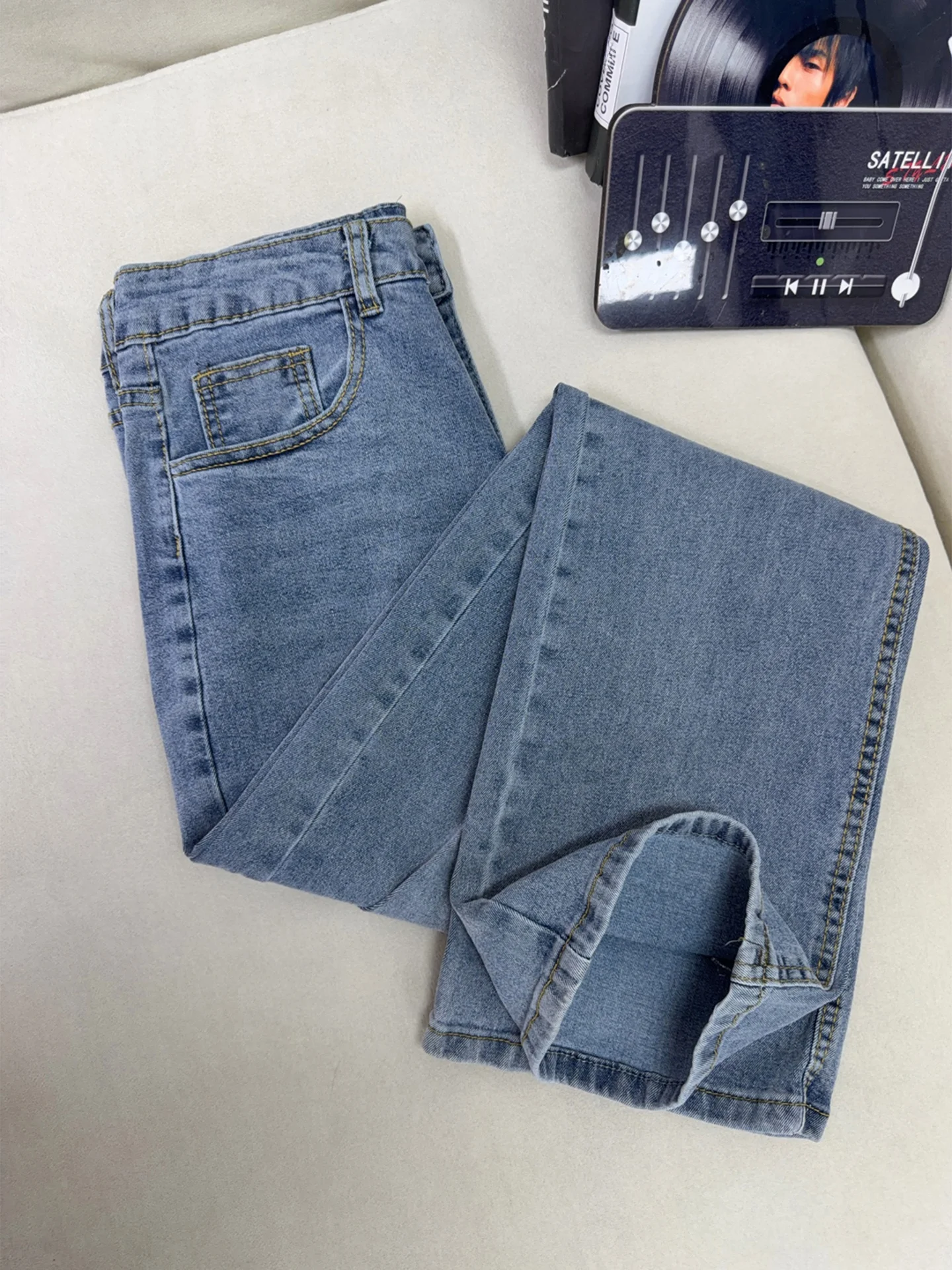 Cleanfit Blue Men's Skinny Jeans High Street American Style Micro Flared Straight Leg Elastic Bend Knife Pants Youth Fashion