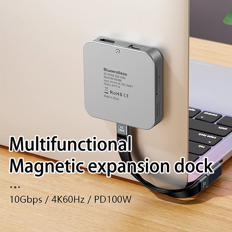 UTHAI MC906 Laptop Accessories M.2 Magnetic Solid State Drive Box NVMe Dock 4K HD USB3.2 Hub Type-C Converter Hub