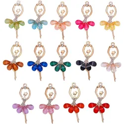 14pcs 14 Colors Crystal Ballerina Charms Inlaid Rhinestone Resin Ballet Dancer Pendants for Teen Women DIY Bracelet Necklace