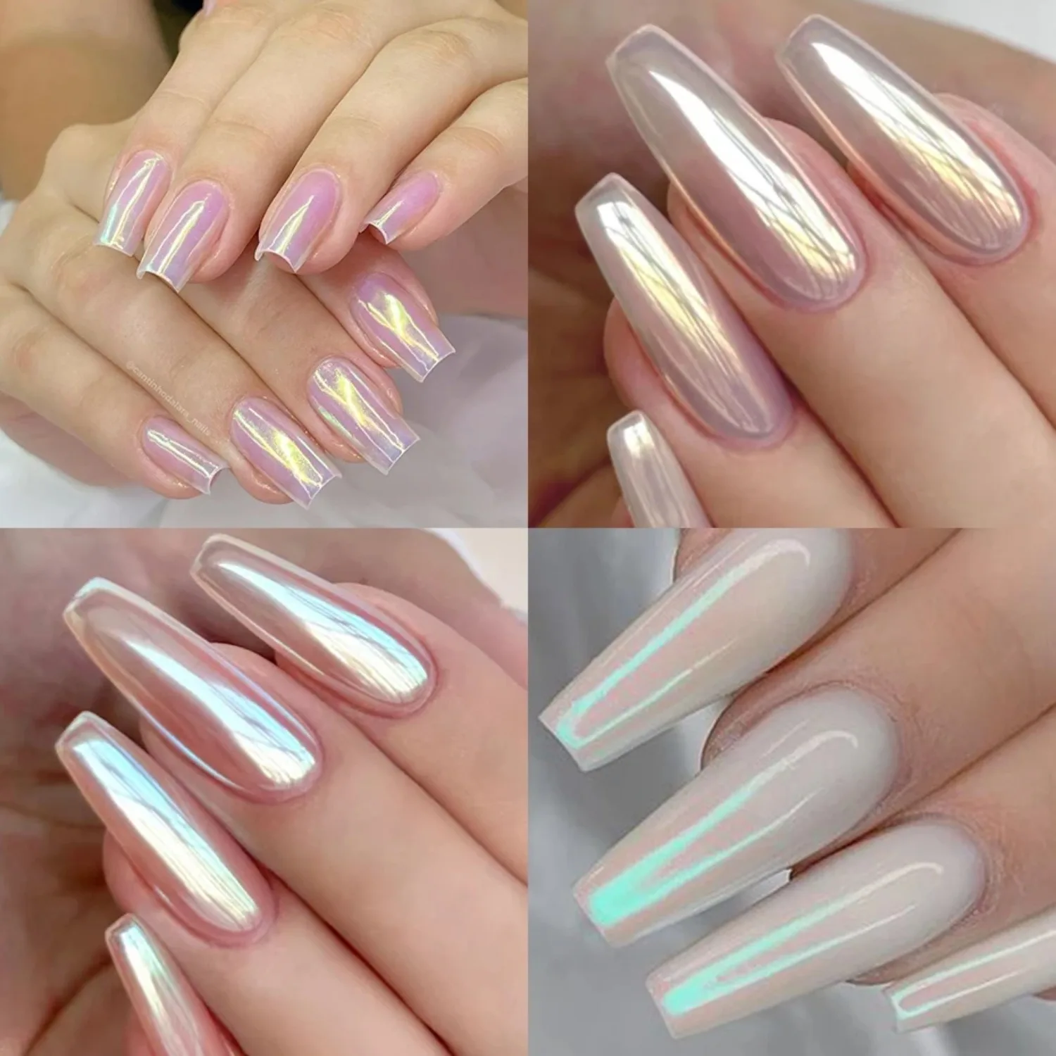Pearl White Rubbing on Nail Art Glitter Dust Chrome Aurora Yellow Purple Manicure Decorations Mirror Mermaid Nail Powder Pigment image 5
