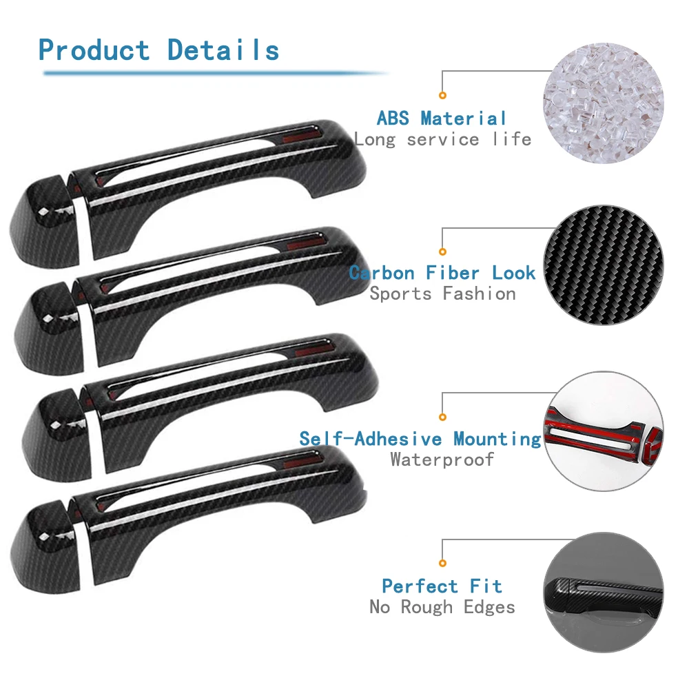 Car Door Handle Cover Tailgate Handle Stickers Door Handle Bowl Decoration for Jeep Wrangler JL 2018-2024 Exterior Accessories