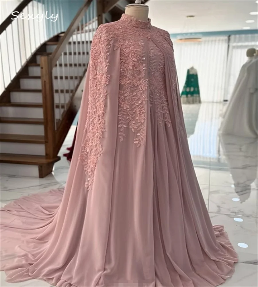 Dusty Pink Muslim Wedding Dress Arabian Moroccan Traditional Ingush Bride Dress Caftan Applique Islamic sukienka CivilCustomized