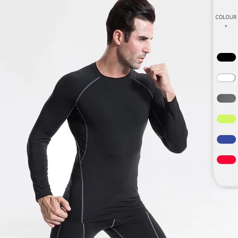 

Men's Tight Pro Fitness Exercise Running T-shirt Elastic Wicking Quick-Drying Long-Sleeved Shirt Clothes