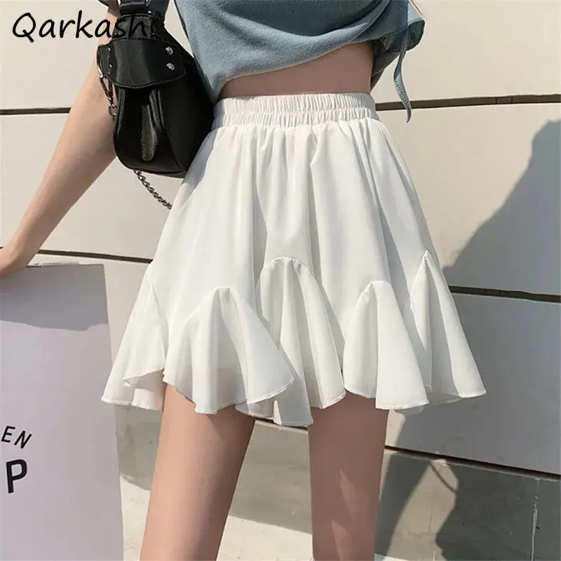 

Skirts Women Mini Ball Gown High Waist Korean Style Patchwork Irregular Ruffles Casual All-match Solid Soft Fashion Slim Fit