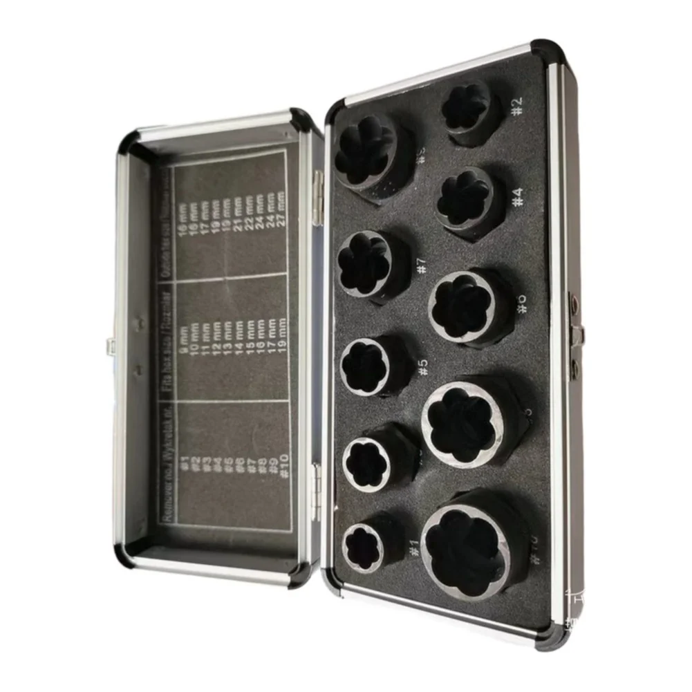 10 Pc Broken Fastener Socket Set Designed for Damaged Rounded or Rusty Bolts Nuts Works with Hand Tools and Power Systems
