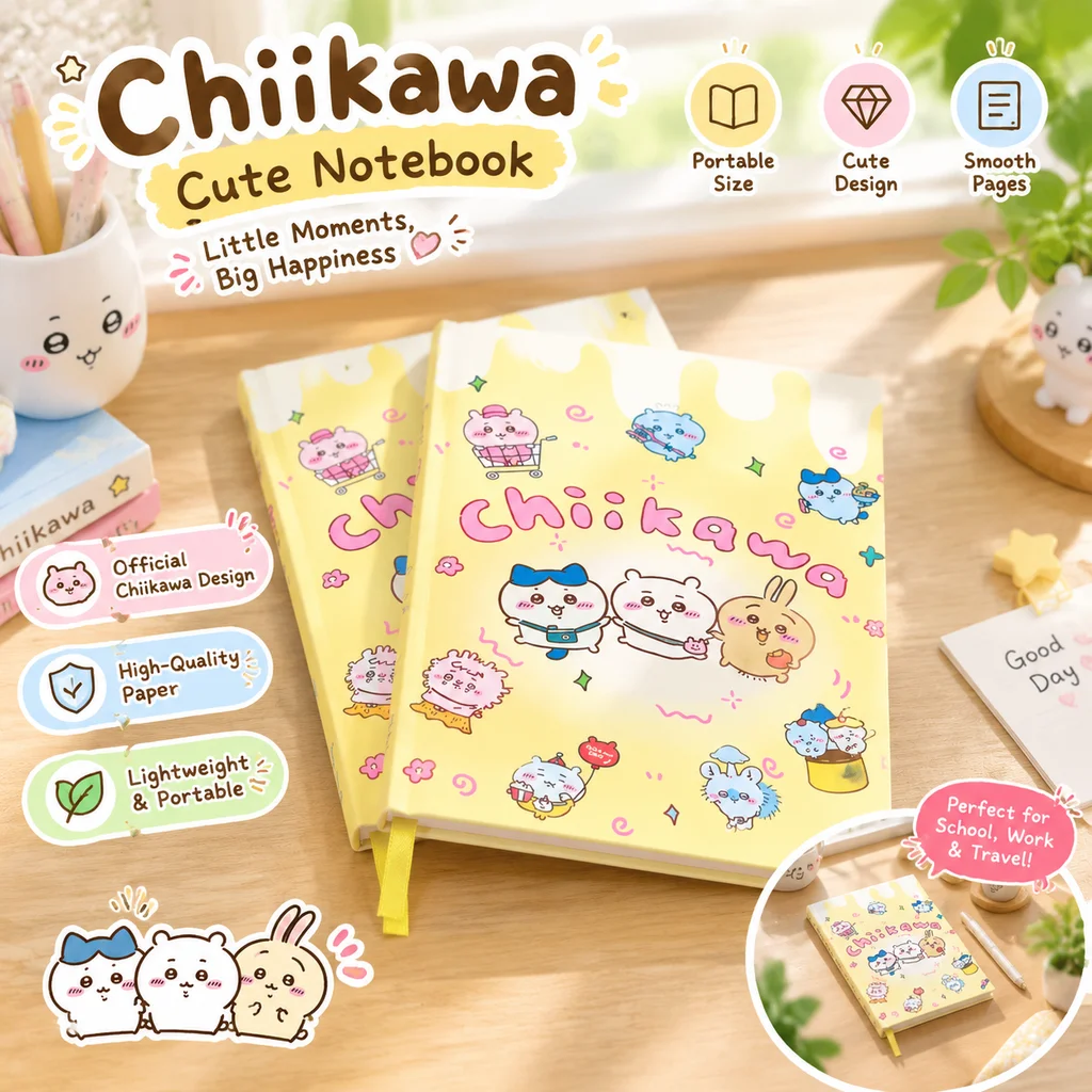 Cute Chiikawa Dessert Notebook Hardcover A5 Lined Journal Minimalist Student Classroom Note Taking School High Appearance