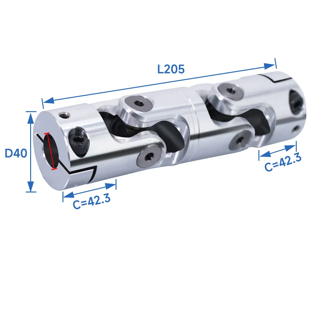 40*205 Universal Coupling Aluminum Precision Double Section Connector GHA Telescopic Cross Universal Joint Transmission WSSP