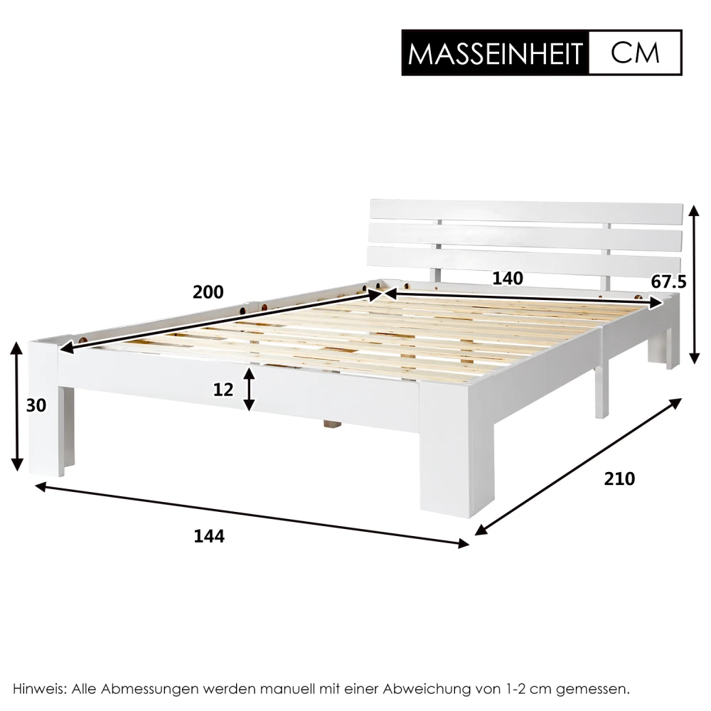 Holzbett, Doppelbett mit Kopfteil des Bettrahmens mit Schieferrost, 200 x 140 cm, Massivholz-Doppelbett, kann als Bett aus Kiefernholz verwendet werden – Detail 15