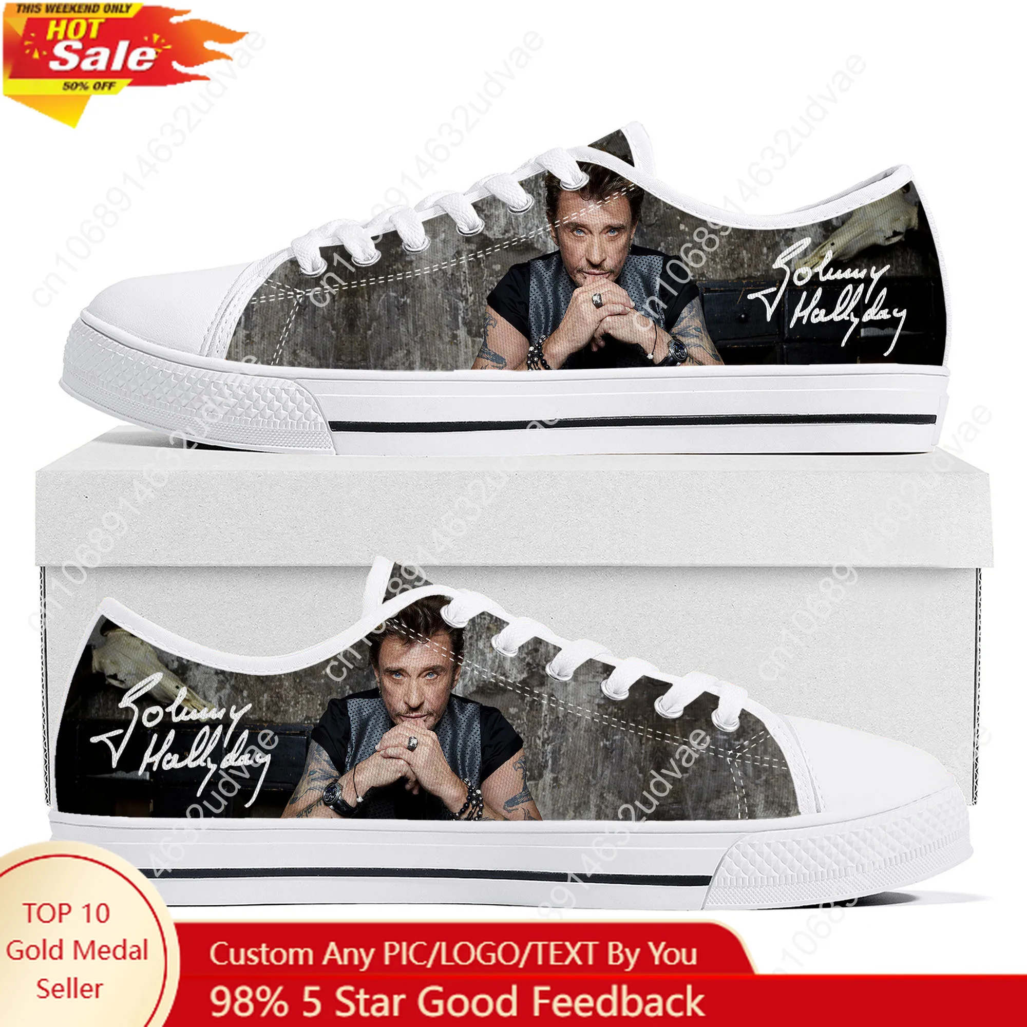 Johnny Hallyday Low Top Shoes Man Woman Teenager Canvas Casual Sneaker Sneakers Couple Footwear Custom Shoe White