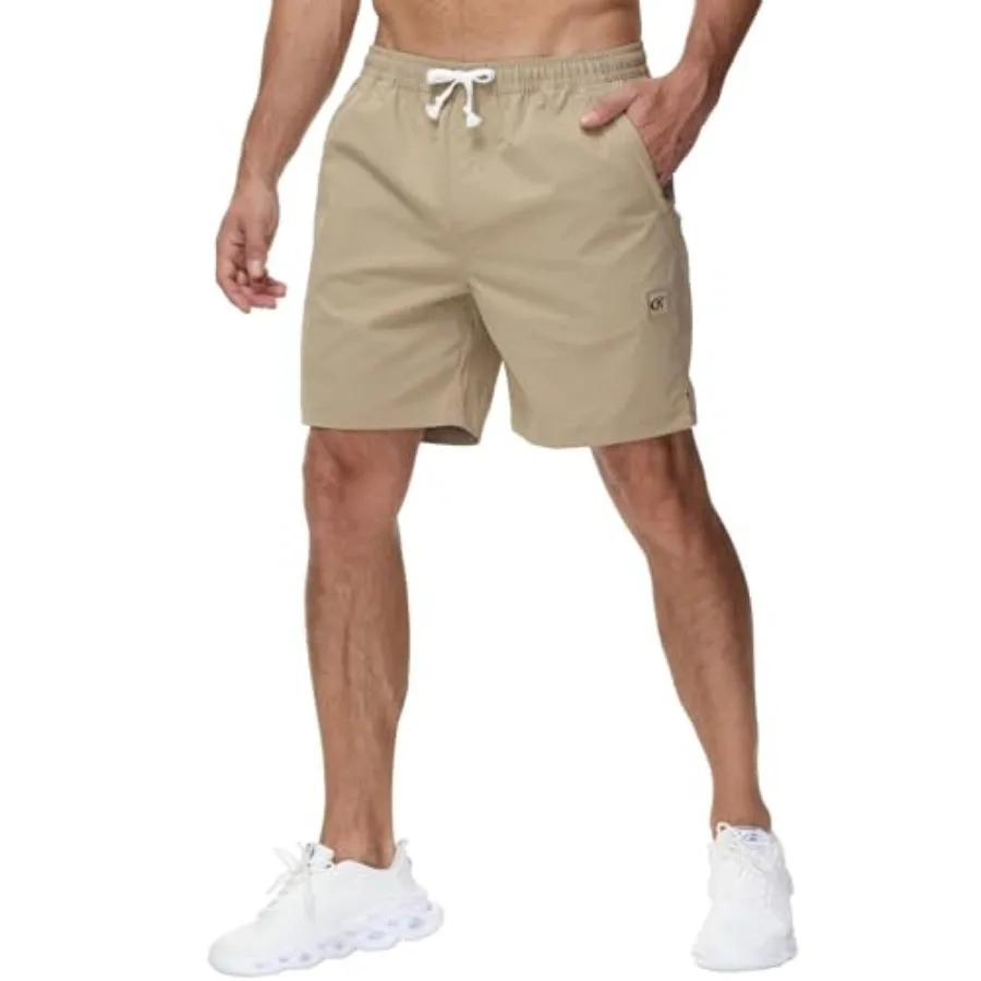 

Yundobop Men's Casual 7 Inch Shorts Twill Drawstring Summer Beach Stretch Golf Shorts with Zipper Pockets