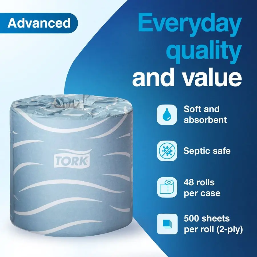 Bath Tissue Roll Advanced 2ply For everyday use at home Biodegradable 4x3.75, 500 sheets roll, 48 rolls case