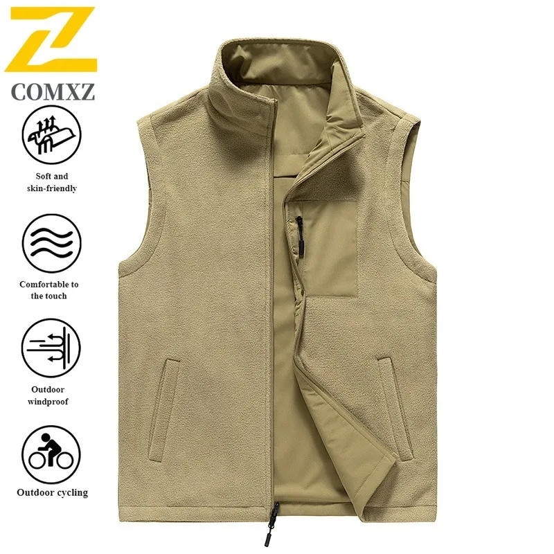 

Men's Reversible Work Vest Spring Autumn Multi-Pocket Thermal Jacket Dual-Side Wear Outdoor Fishing Fleece Windproof Casual 2025