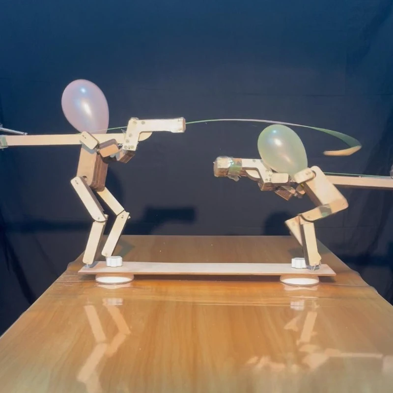 

Wooden Interactive Wooden Puppet Handmade Wooden Man Balloon Duo Multiplayer Showdown Fencing Toy