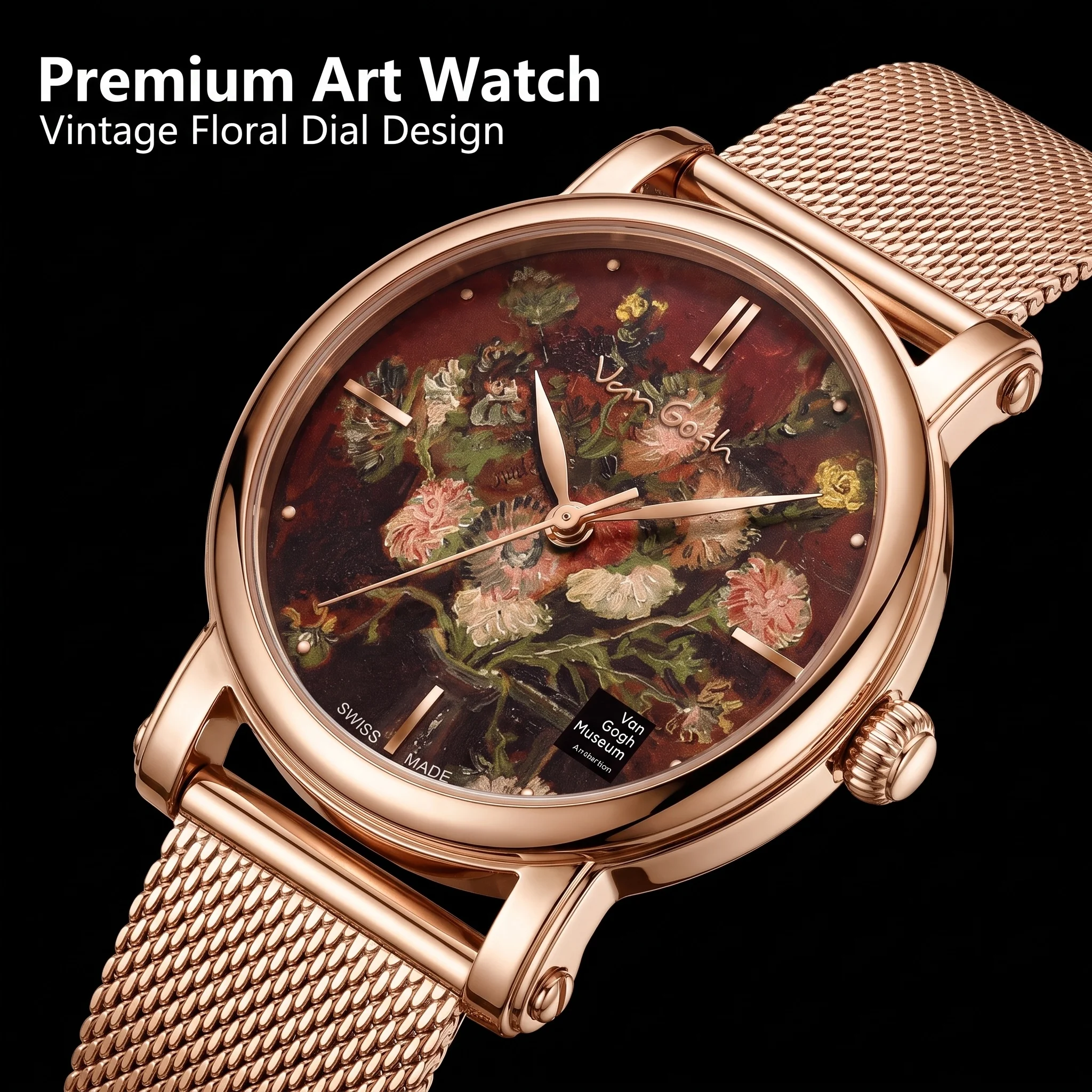 VAN GOGH Original Fashion Women Watch, Waterproof Stainless Steel Mesh Strap Sport Quartz Ladies Wristwatch