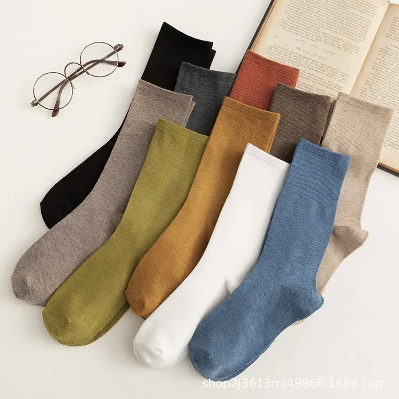 

10 пар универсальных женских носков средней длины на осень-зиму, однотонные, в стиле ретро, дышащие, влагопоглощающие.