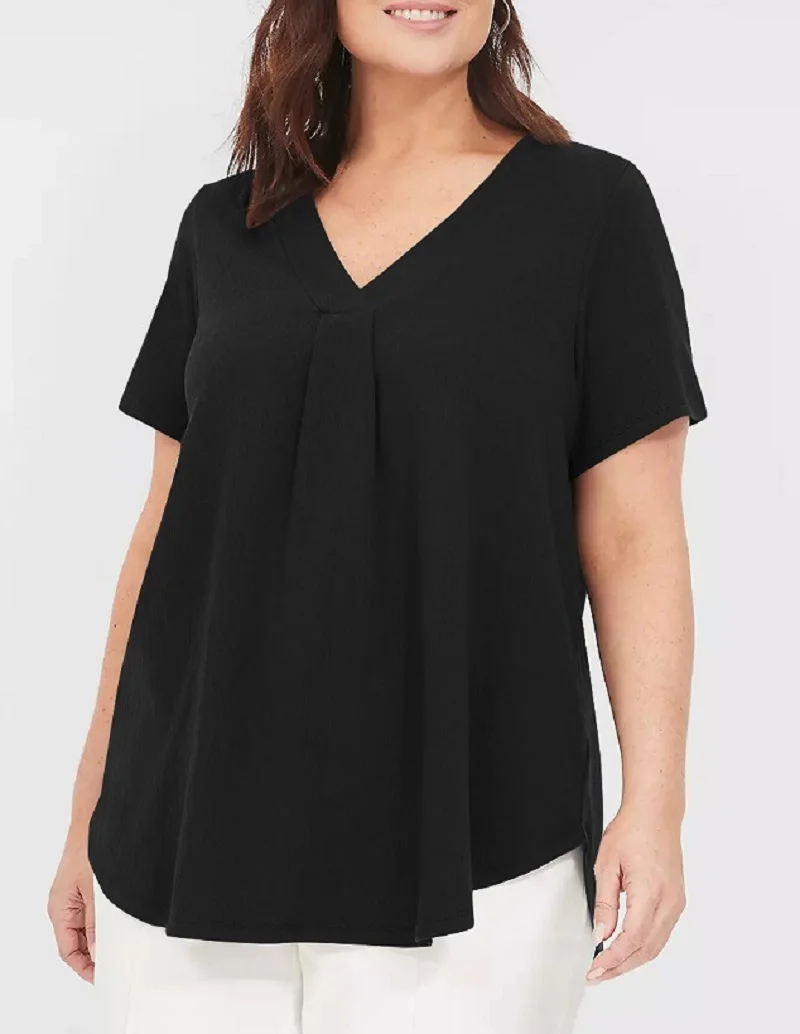 

2024 Cross Border Europe And America New Plus Size Women's Clothing Solid Color V-Neck Chest Discount Loose Short Sleeved