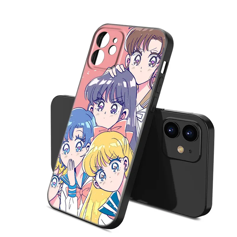 Czarne silikonowe etui na telefon Anime Sailor Moon Apple iPhone 12 13 Mini 11 14 15 Pro Max 7 8 Plus X XR XS SE 2020 2022