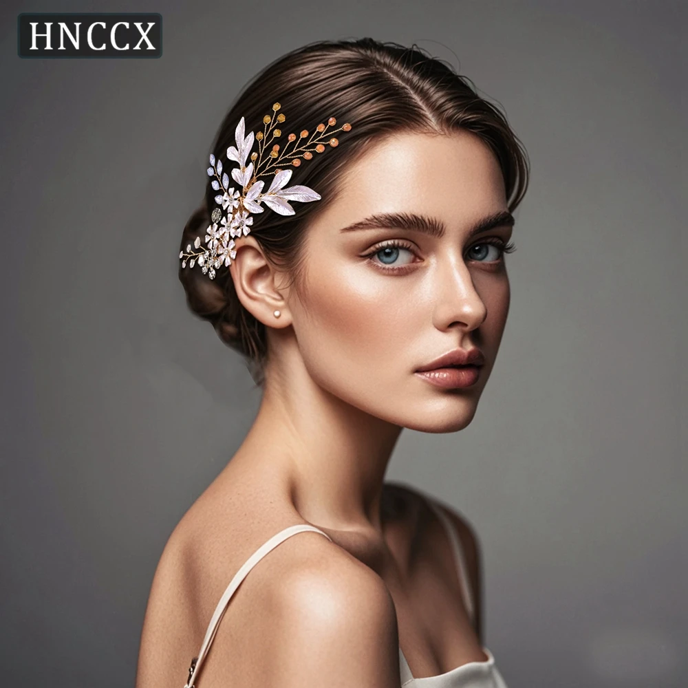 HNCCX-peine de pelo de novia de flores de aleación para mujer, tocado de boda de cristal, peine lateral dorado, proteína, diamantes de imitación, accesorios para el cabello CP310