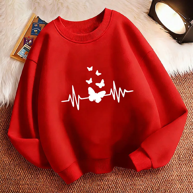 Pullover Love Heart with Butterfly Vintage Hoodie Kids Children's Sweatshirt Hoody for Boys Girls Autumn Spring Casual Hoodies