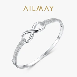 Ailmay Real 925 Sterling Silver Romantic Infinite Love Bracelets Luxury Sparkling Clear CZ Bracelets For Women Wedding Jewelry