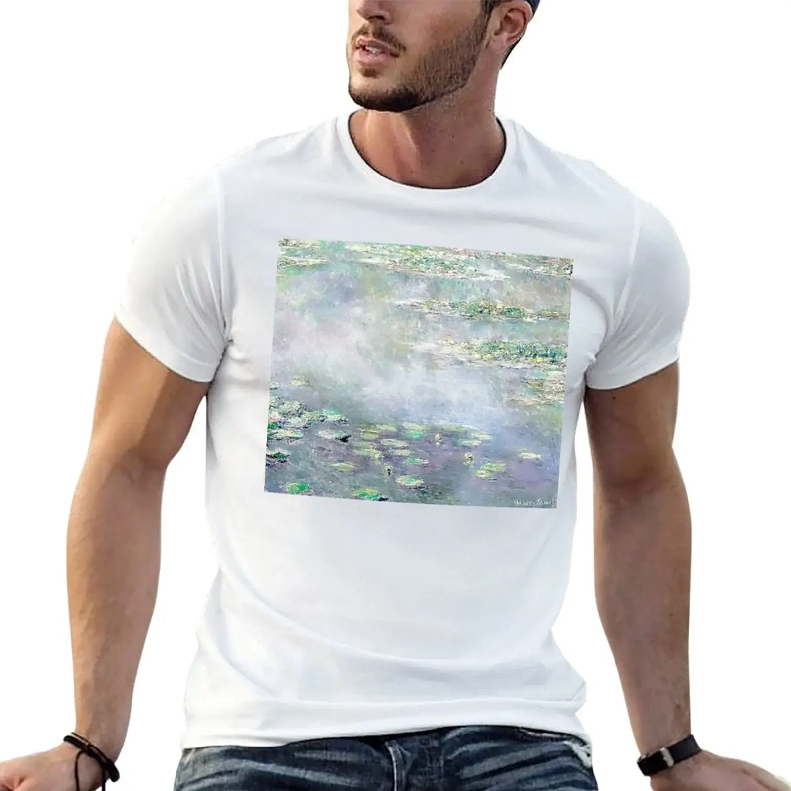 Claude Monet L'Eau Lilies Le Bassin aux Nymphéas Roses Effet d'hiver T-Shirt custom shirt cotton t shirt men