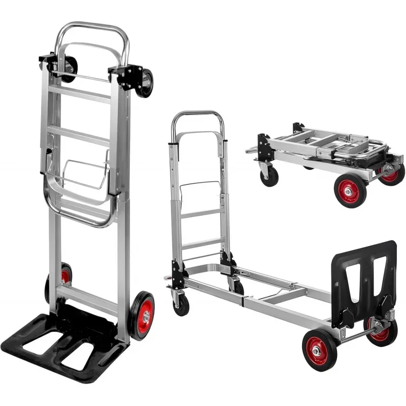 2 in 1 Aluminium Hand Truck Dolly 450lbs Capacity, Heavy Duty Convertible W/Pneumatic Wheels, Foldable