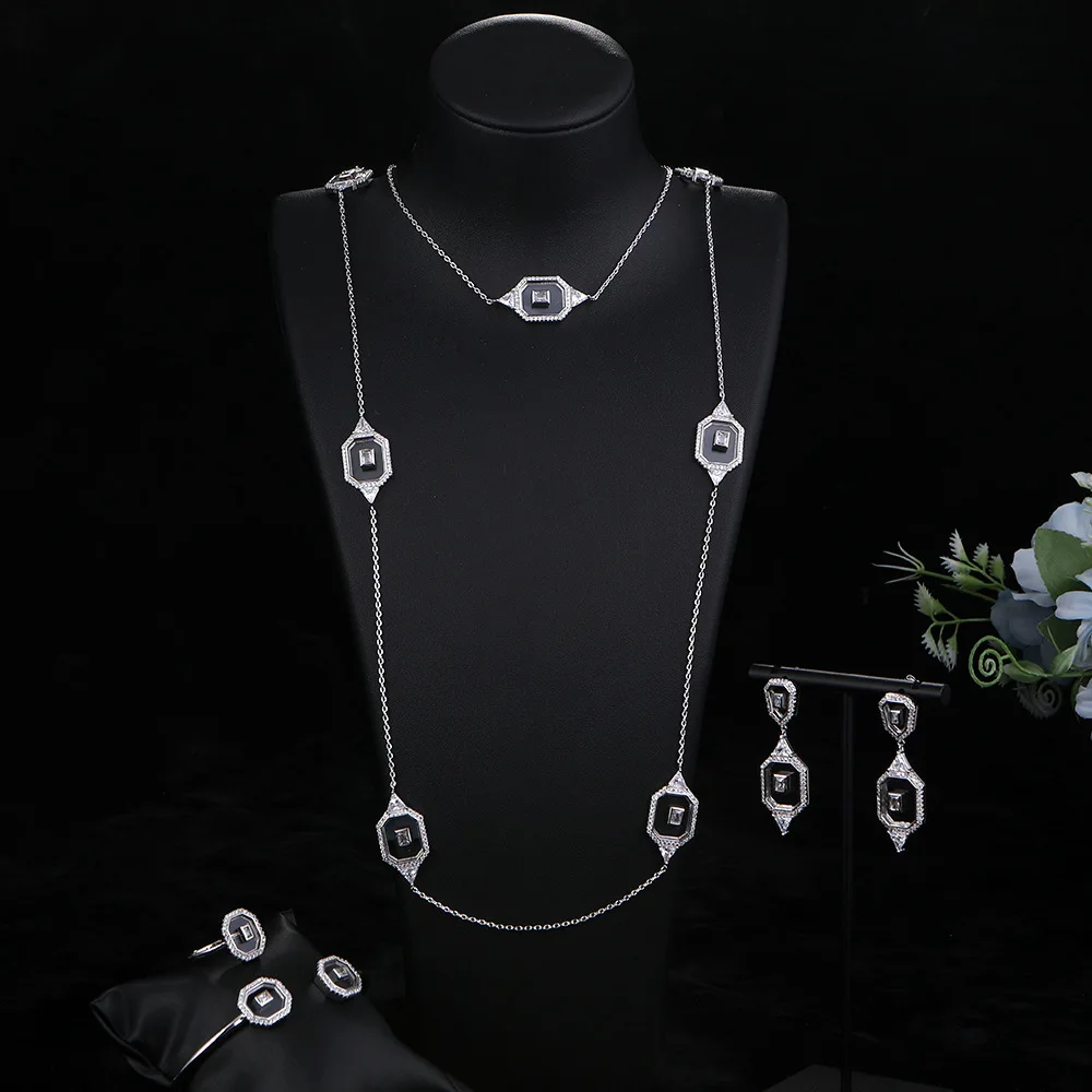 

New Classic Fire Retro Gorgeous Craft Geometric Necklace Earrings Bracelet Ring Set Jewellery Set Prom Bridal Party Gift M-509
