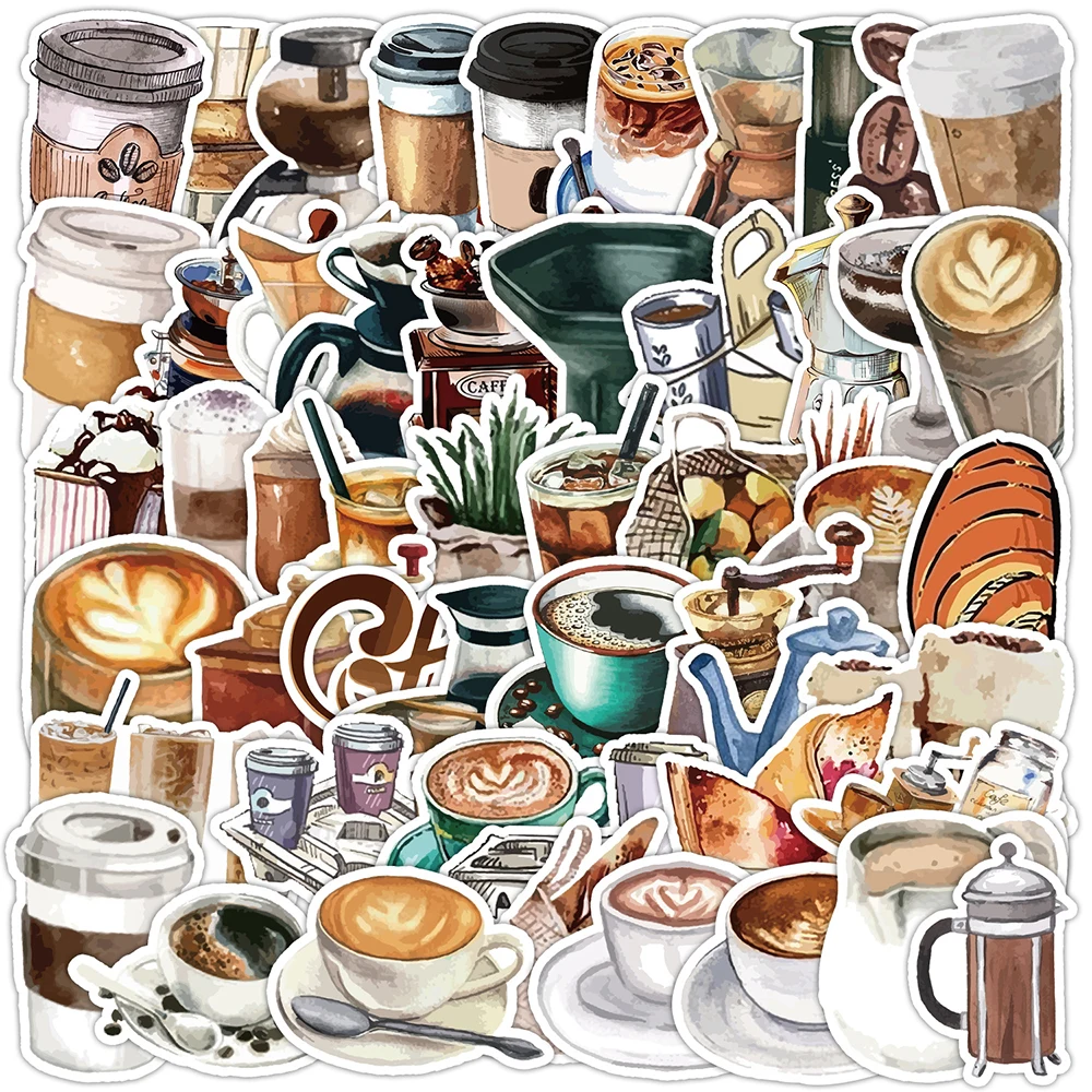 

10/30/50psc Cute Cartoon Cup Of Coffee Graffiti Stickers Laptop Suitcase Phone Album Guitar Decoration Sticker Decal Kids Toys